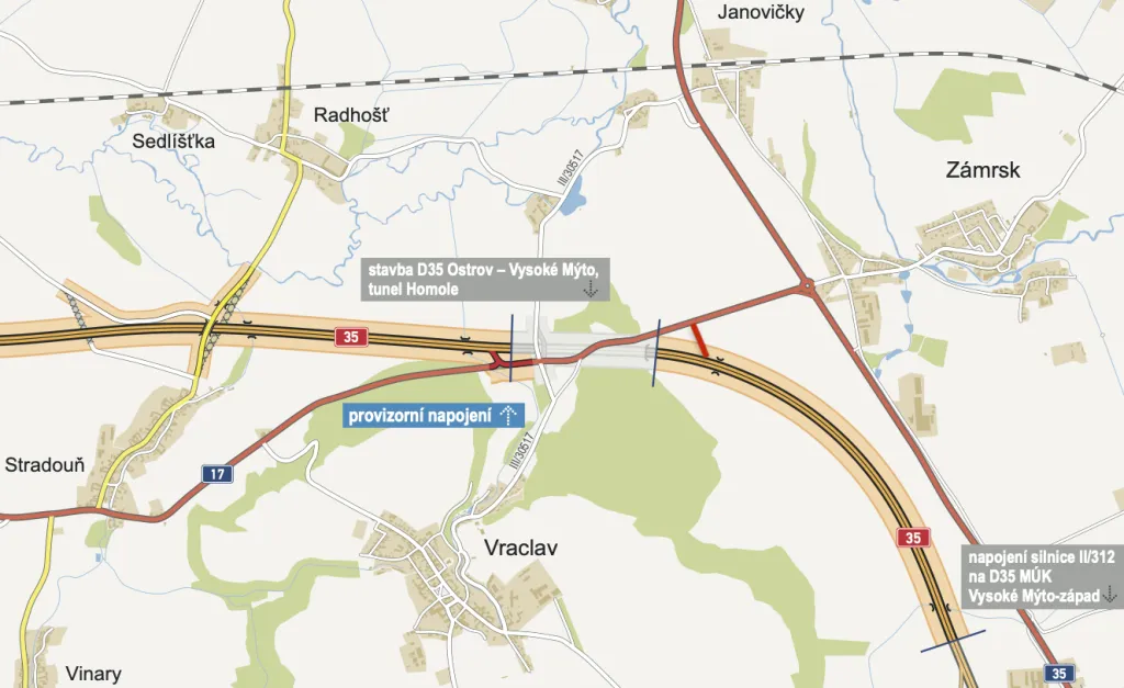 Tunel Homole nabírá zpoždění. ŘSD dálnici D35 k Vysokému Mýtu přesto otevře, a to už v srpnu