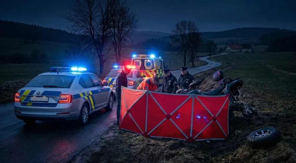 Noční tragédie na Chrudimsku. Řidič čtyřkolky ujížděl policii, po havárii na místě zemřel
